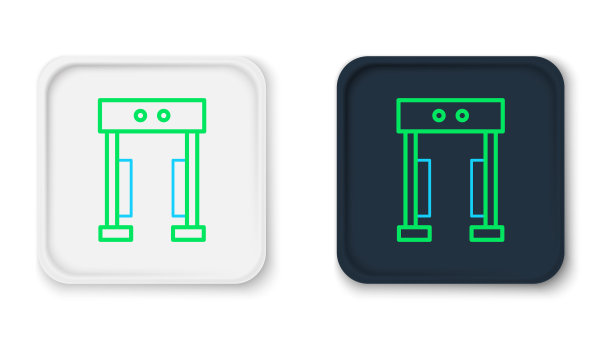 线金属探测器图标隔离在白色背景上。机场保安在金属探测器检查点。色彩斑斓的轮廓的概念。向量图片下载