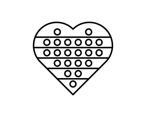 推心形的泡泡轮廓烦躁玩具感官玩具泡泡Popper Pop它玩具为焦虑的成年人，儿童和自闭症压力缓解平面矢量设计。图片下载