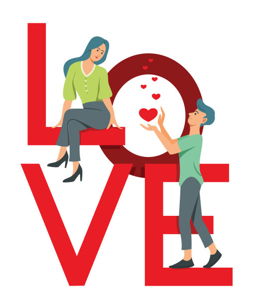 情人在大字母词上是爱和调情。图片下载