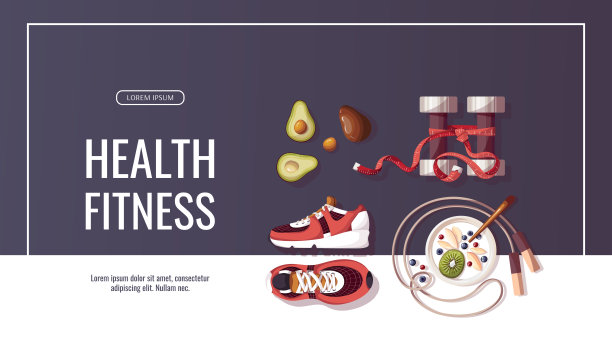 健身训练、运动服装、健身、健身、健康生活方式、运动器材的宣传横幅。图片下载
