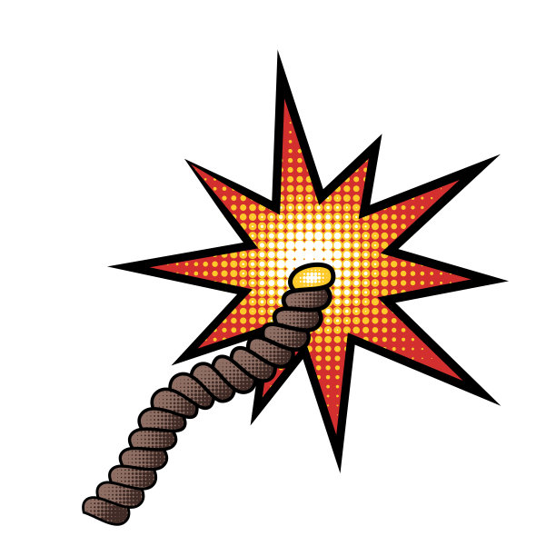 燃烧的爆炸引信在漫画卡通风格与半色调孤立在白色背景。炸弹或炸药棒的设计元件。矢量图图片下载