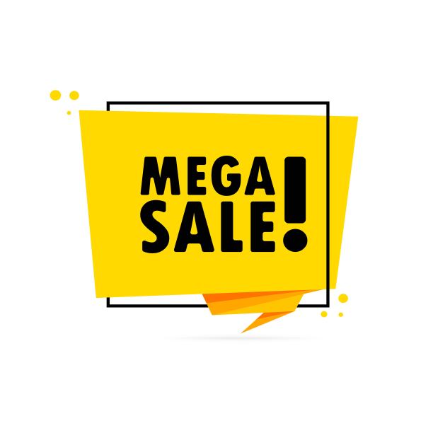 大型销售。折纸风格的演讲泡泡横幅。贴纸设计模板与Mega销售文本。向量EPS 10。在白色背景上隔离图片下载
