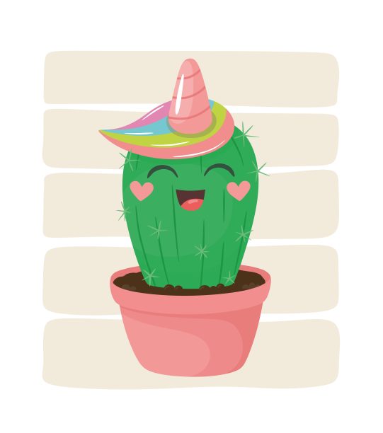 酷快乐仙人掌-独角兽。很酷。矢量插图。图片下载