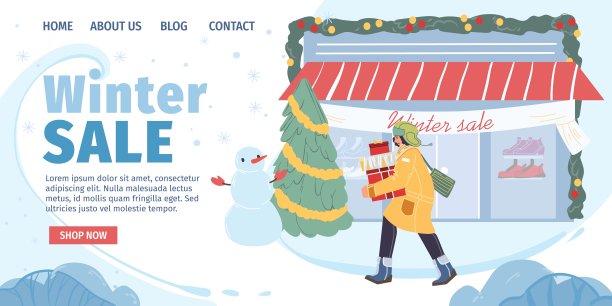 扁平卡通人物新年圣诞销售，网上购物矢量插图概念图片下载