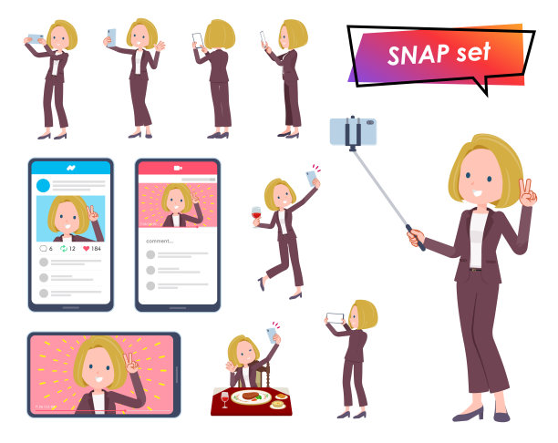 一群金发女商人用智能手机拍照图片下载