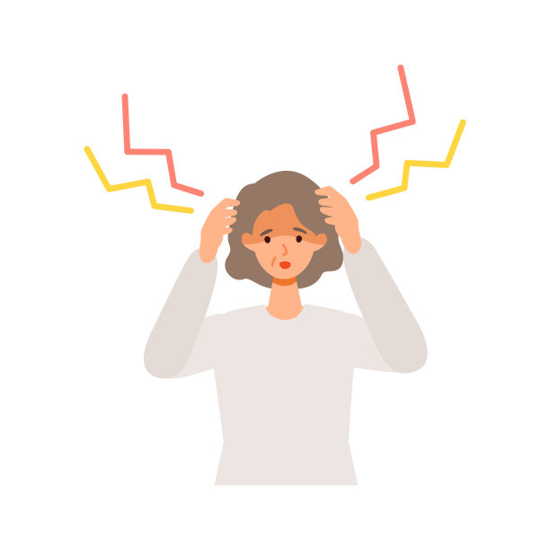 老年妇女接种COVID-19疫苗后出现头痛。冠状病毒疫苗的副作用概念。图片下载