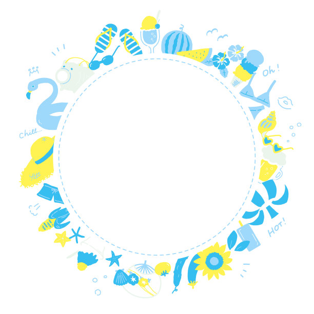 流行夏日手绘插画框架[蓝黄白底]图片下载