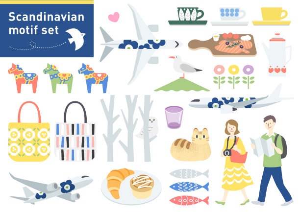 斯堪的纳维亚旅行主题插图设置图片下载