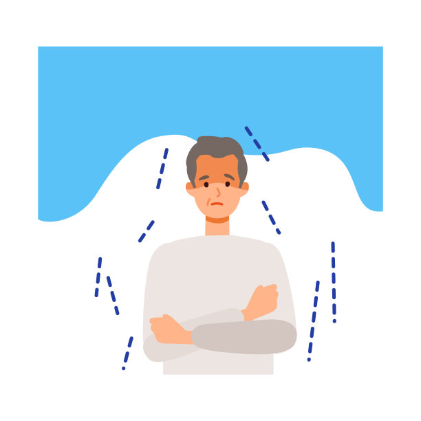 老人接种COVID-19疫苗后瑟瑟发抖。冠状病毒疫苗的副作用概念。图片下载