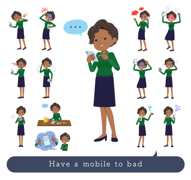 一组黑人商业女性用智能手机来发泄不满图片下载