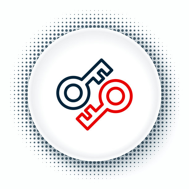 Line加密货币键图标隔离在白色背景上。网络安全概念或私钥，数字密钥与技术接口。色彩斑斓的轮廓的概念。向量图片下载