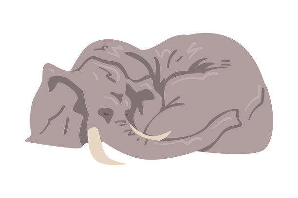 躺大象作为大型非洲动物有鼻子，长牙，耳瓣和巨大的腿矢量插图图片下载