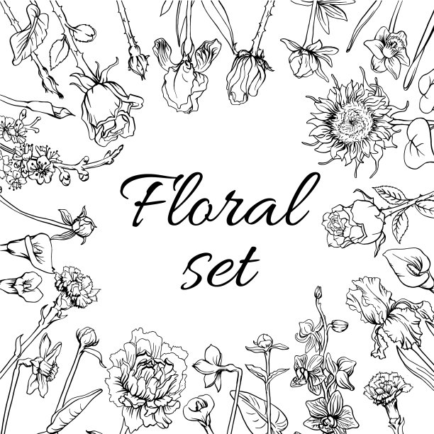 复古单色花集图片下载