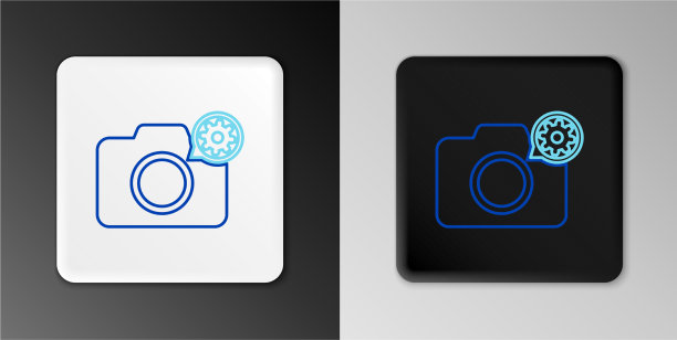 线照片相机和齿轮图标孤立在灰色图片下载