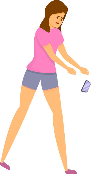 粗心的女孩与智能手机图标卡通风格图片下载