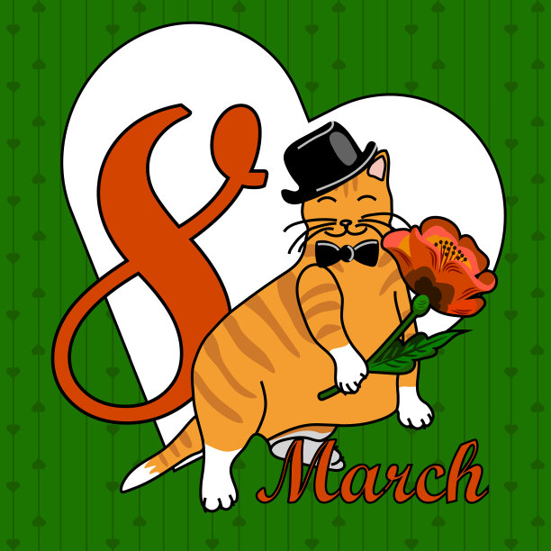 3月8日的贺卡上有一只猫和一朵花图片下载