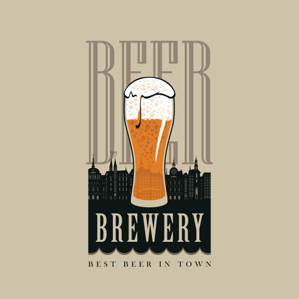 横幅啤酒厂与啤酒杯和老城图片下载