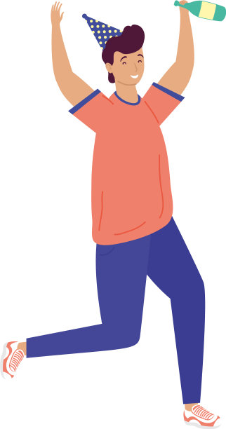 年轻人拿着酒瓶和帽子庆祝图片下载