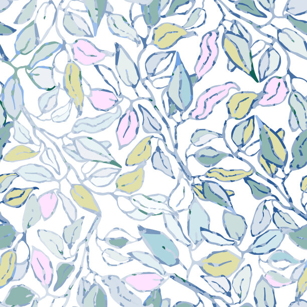 无缝彩色图案与树叶和植物图片下载