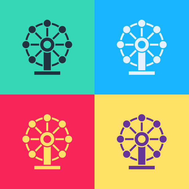 流行艺术摩天轮图标孤立的颜色图片下载