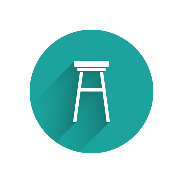 白色椅子图标孤立与长阴影绿色图片下载