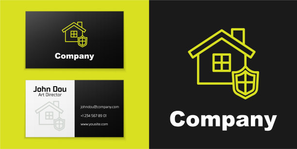 标识型线房子与盾牌图标隔离图片下载