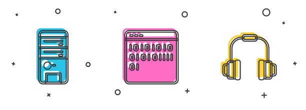 设置计算机二进制代码和耳机图标图片下载