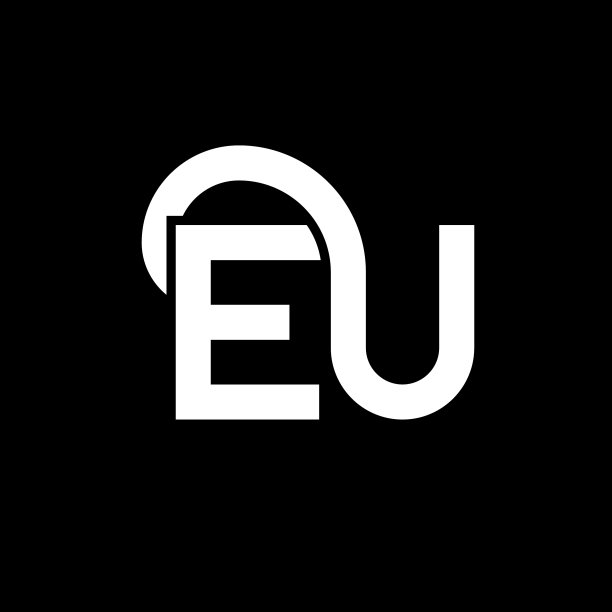 黑色背景上的EU字母标志设计图片下载