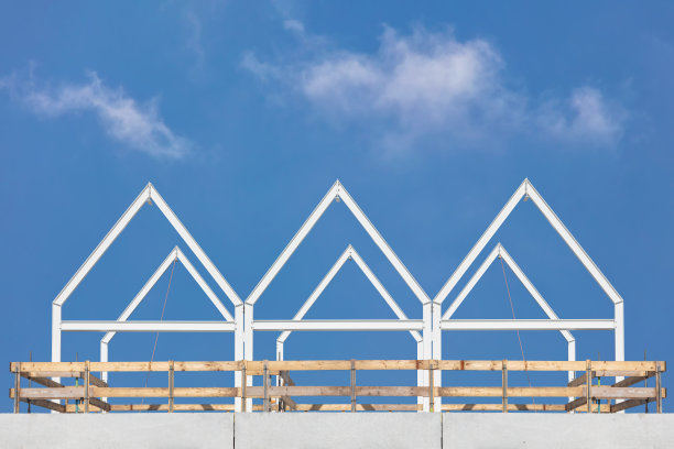 在荷兰清澈的蓝天前，新建造的当代家庭住宅图片下载