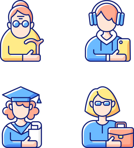 年龄和性别差异RGB颜色图标集图片下载