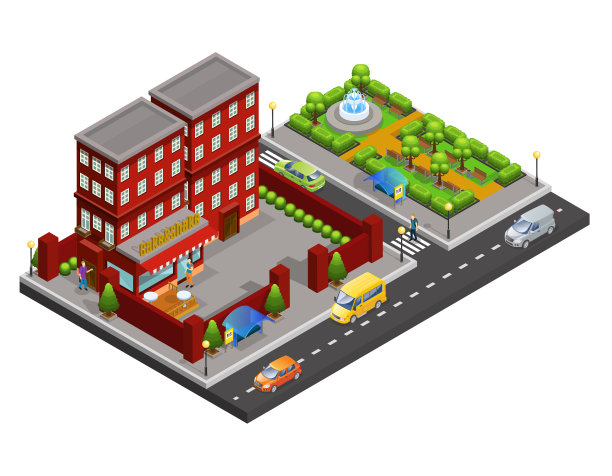 等距街头咖啡馆概念图片下载