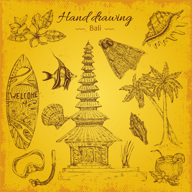 手绘巴厘背景图片下载