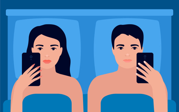 一对男女分开躺在床上图片下载