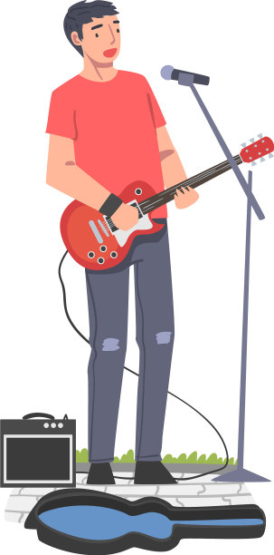 街头弹奏吉他的男音乐家图片下载