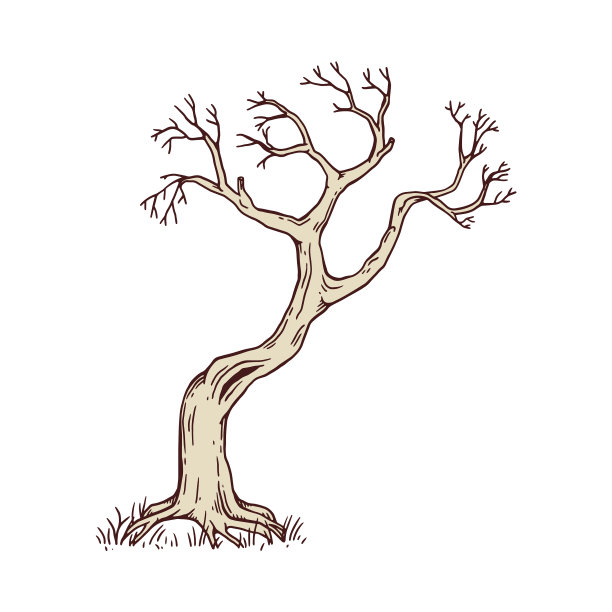 大古树以手绘版画形式扁平图片下载