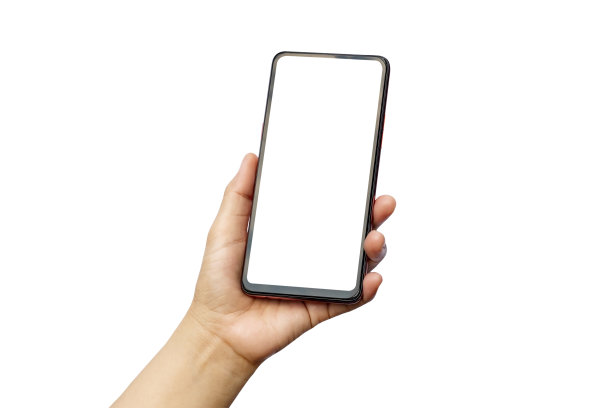 手握着白色屏幕，手机被隔离在白色背景上图片下载