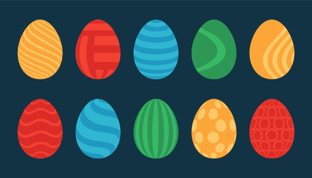 设置10个彩色复活节彩蛋与图案设计图片下载