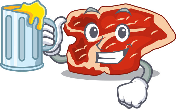 卡通概念t骨烤面包和一杯啤酒图片下载