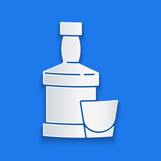 纸切割威士忌酒瓶和玻璃图标隔离图片下载