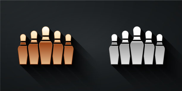 金和银保龄球瓶图标孤立在黑色图片下载