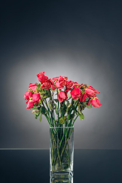 一束干的粉红色玫瑰在一个花瓶，特写图片下载