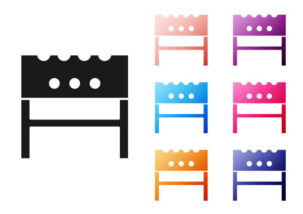 剪纸烧烤火盆图标孤立在灰色图片下载