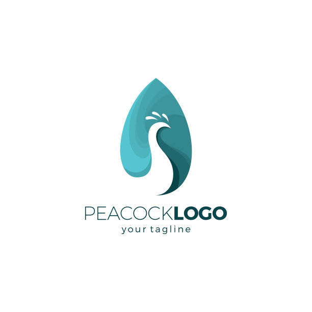 孔雀标志简洁，颜色为蓝绿色图片下载