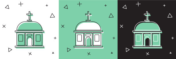 设置圣托里尼建筑图标孤立在白色和图片下载