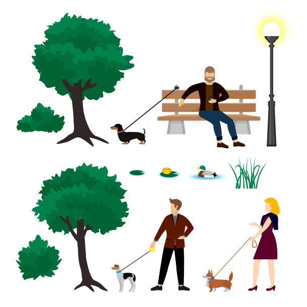 丰富多彩的城市公园元素集合图片下载