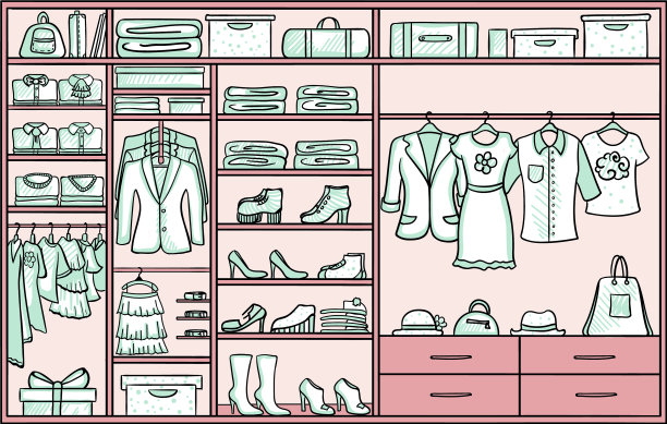 彩色涂鸦女性衣橱概念图片下载