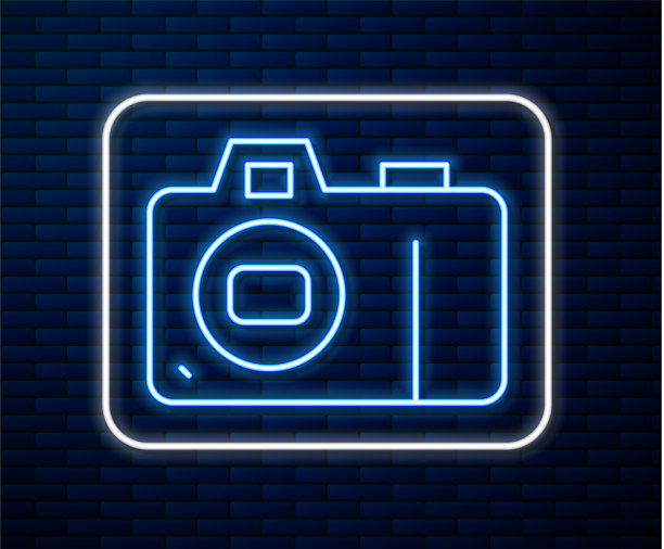 发光的霓虹灯线照片相机图标隔离图片下载