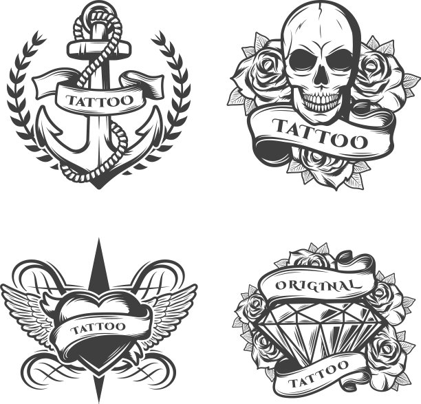 复古纹身工作室标志集图片下载