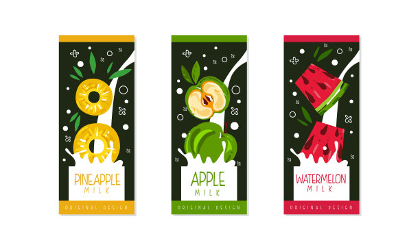 水果奶标签设置菠萝和苹果图片下载