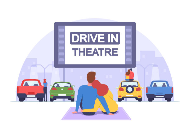 一对情侣在汽车影院浪漫约会图片下载